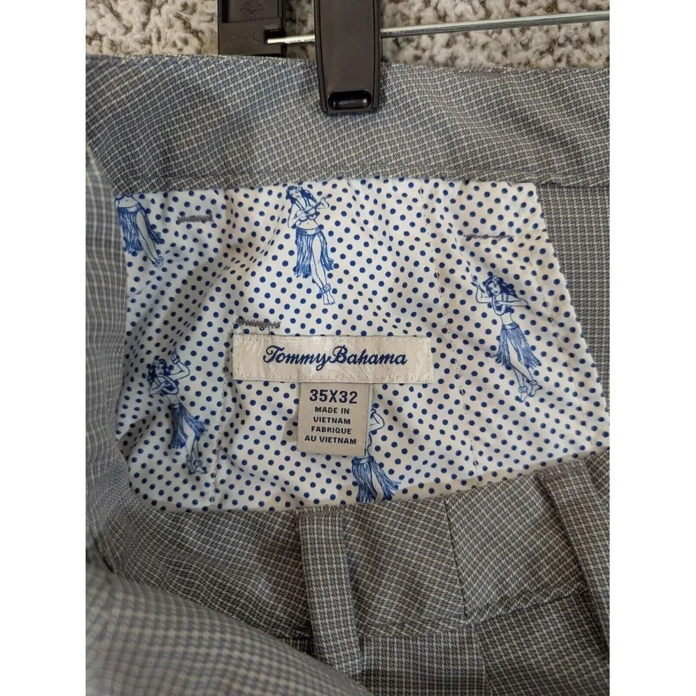 Tommy Bahama Pant Men 35x32 Gray Blue Micro Check Performance Golf Nylon Spandex